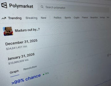 The Polymarket prediction market website is seen on a computer screen, Sunday, Jan. 11, 2026, in New York. (AP Photo/Wyatte Grantham-Philips)