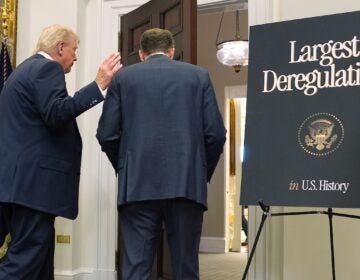 Trump Climate President Donald Trump departs with Environmental Protection Agency director Lee Zeldin and Office of Management after announcing the EPA will no longer regulate greenhouse gases, in the Roosevelt Room of the White House, Thursday, Feb. 12, 2026, in Washington. (AP Photo/Evan Vucci)
