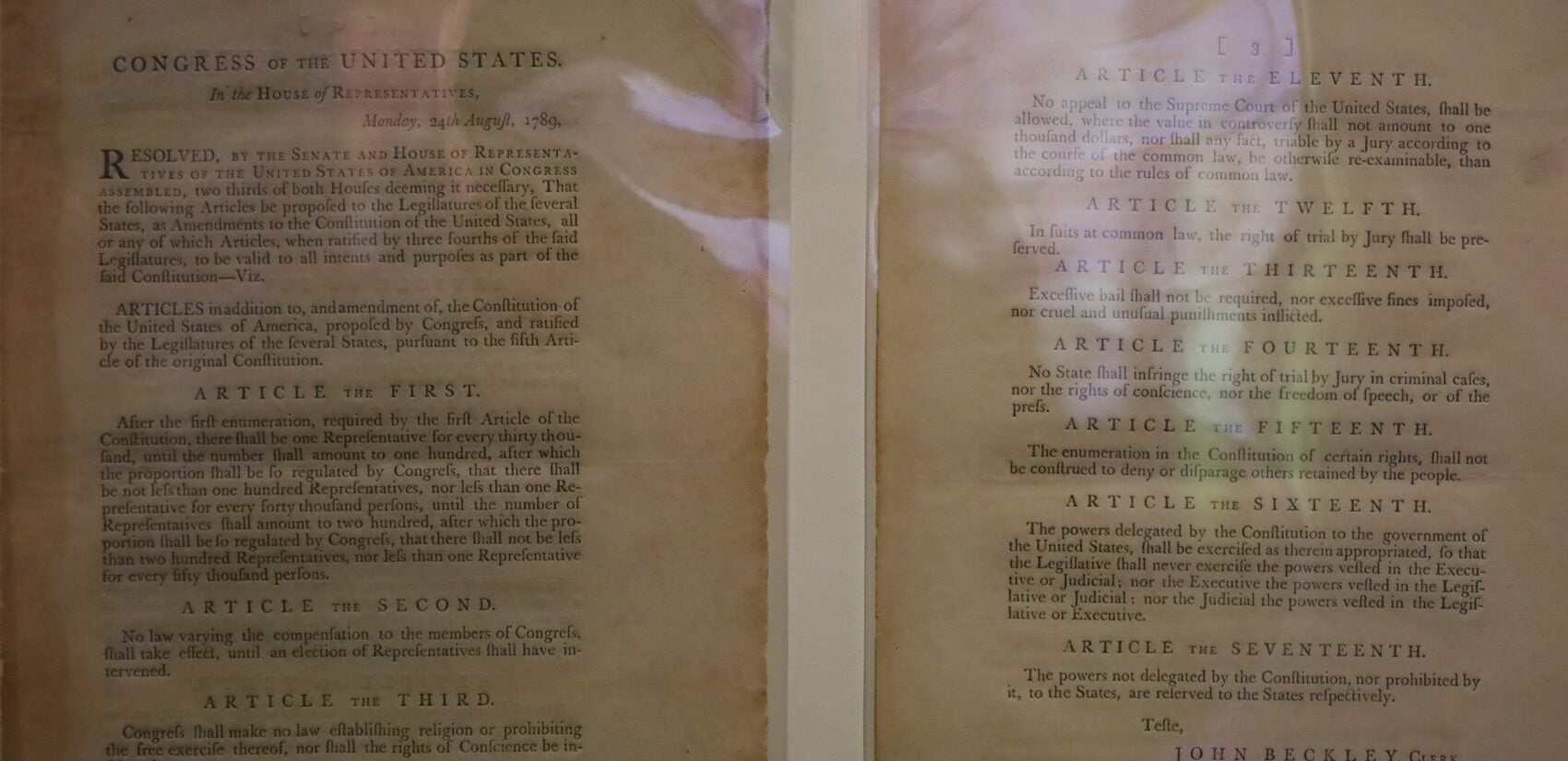 a rare printing of the 17 amendments that later became the Bill of Rights