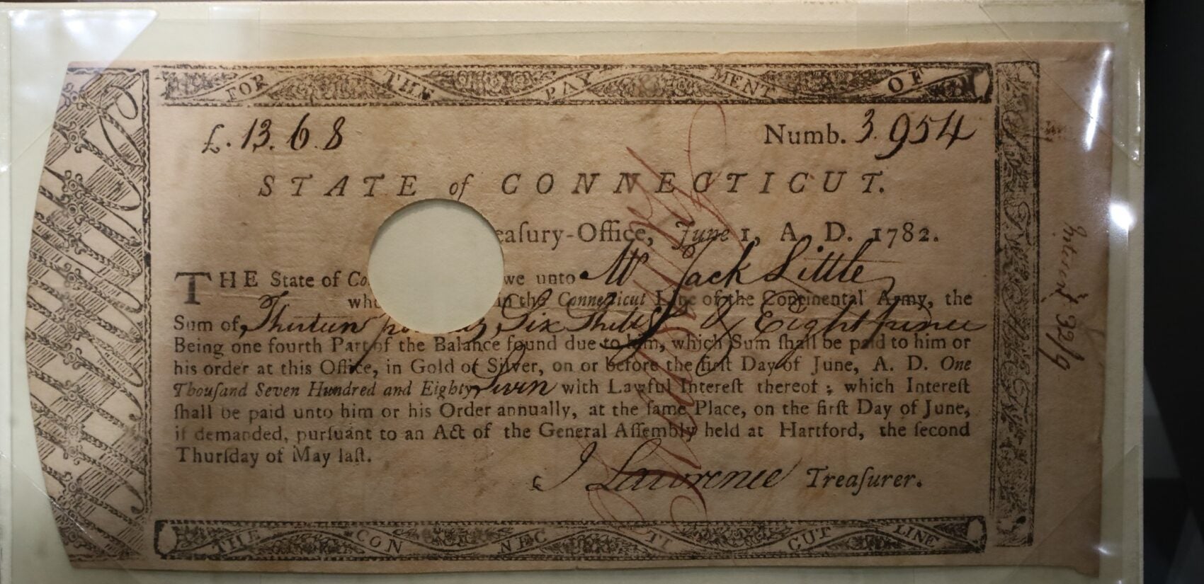 A pay voucher for a Black soldier dating back to 1782