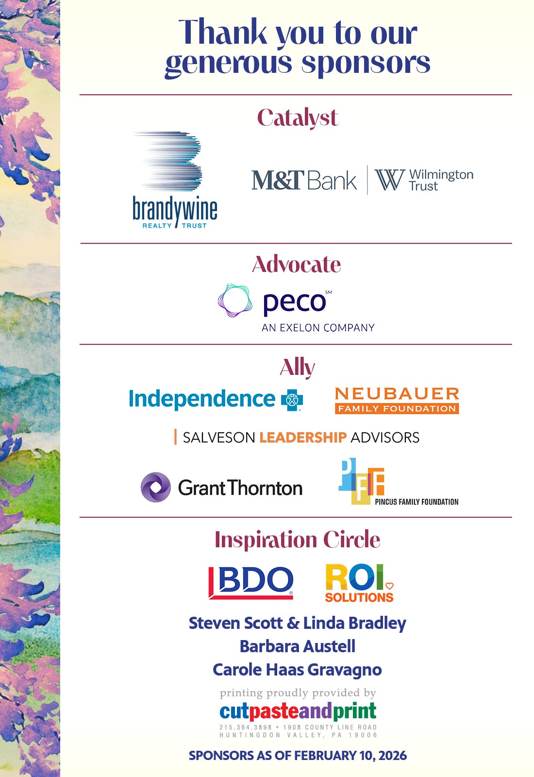 Life Long Learning Award Sponsors