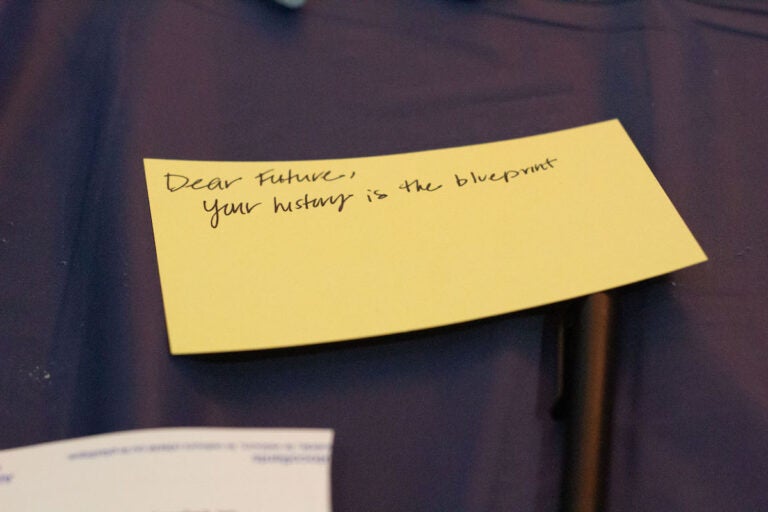 Note/prompt on time capsule activity table (Eric Nixon/WHYY)