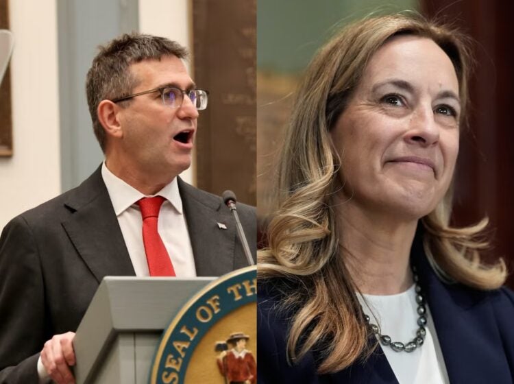 side-by-side photos of Mikie Sherrill and Matt Meyer