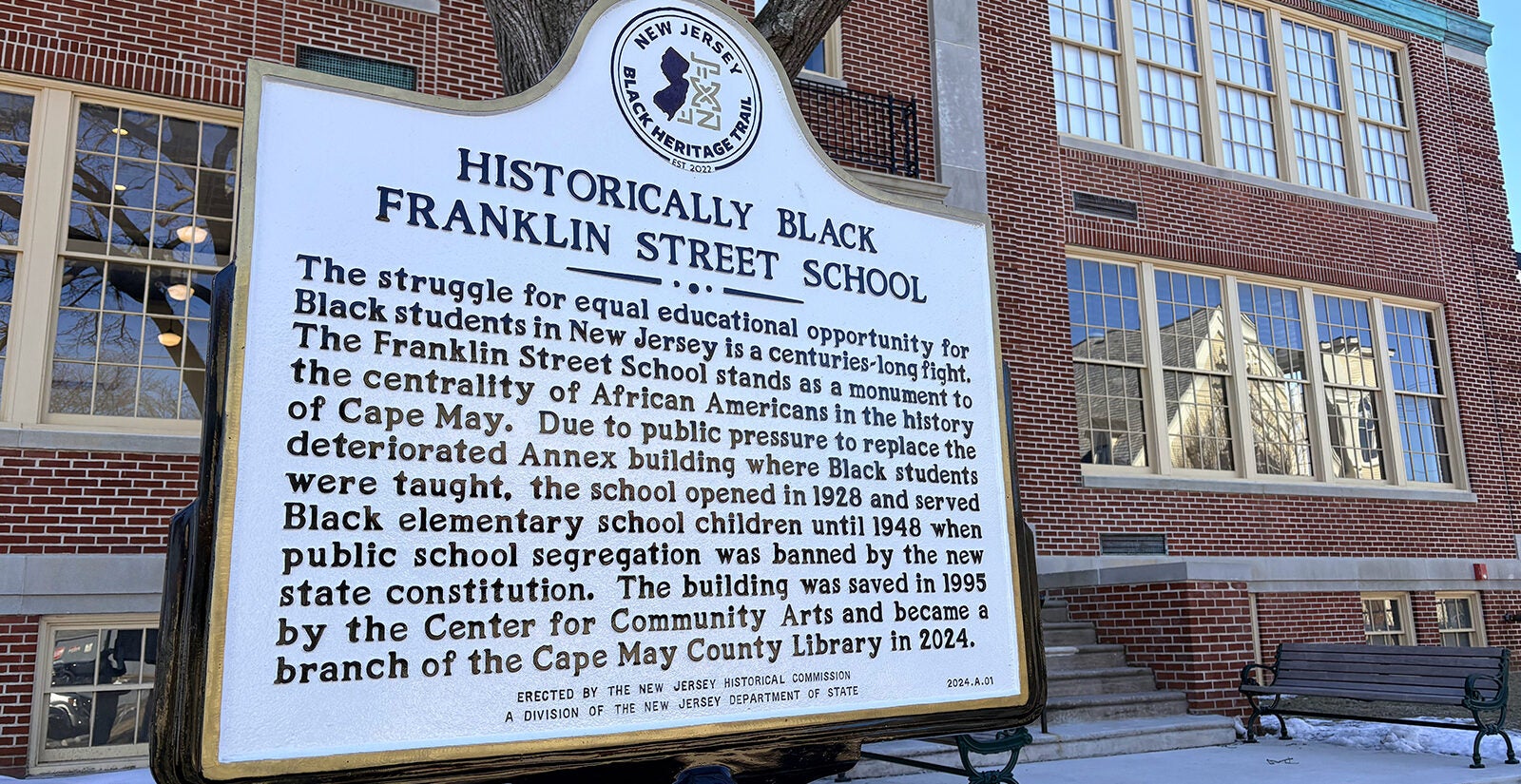 Franklin Street School at 720 Franklin St. in Cape May, once a segregated school for Black children, is now on the New Jersey Black Heritage Trail. (Rebecca Acevedo/WHYY)
