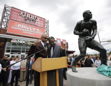 Marvis Frazier, right, son of boxing legend Joe Frazier