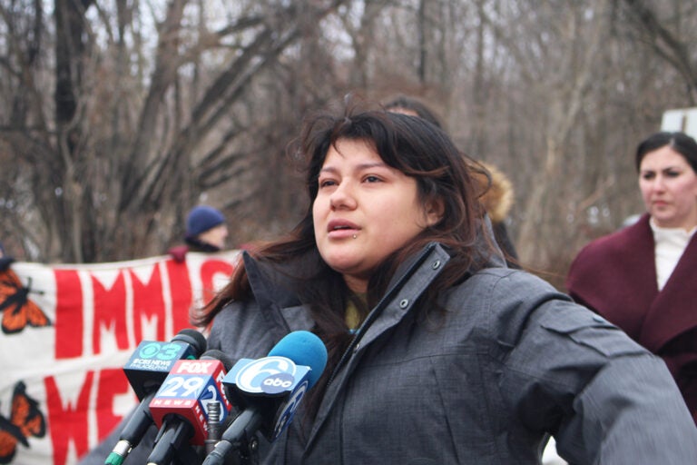 Guadalupe Lopez speaks at a rally