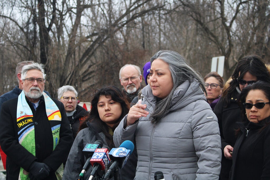 Jasmine Rivera speaks at a rally