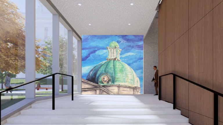 a rendering showing a student painting in the new Montgomery County courthouse