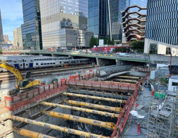 Construction on a rail tunnel between New York and New Jersey is shown