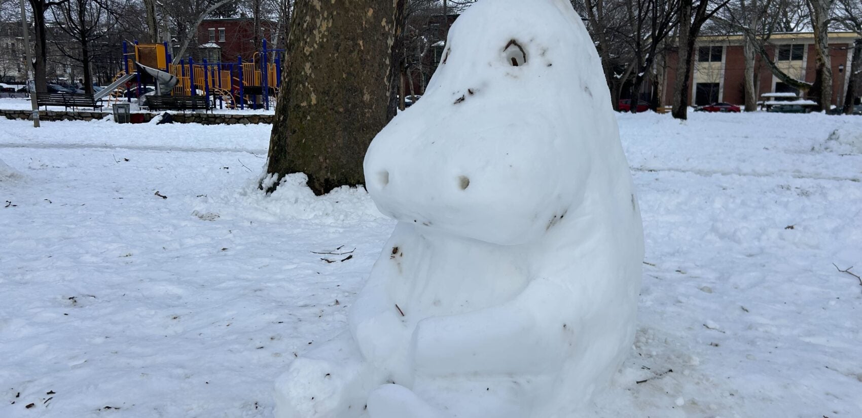 A giant snow sculpture in the middle of the park