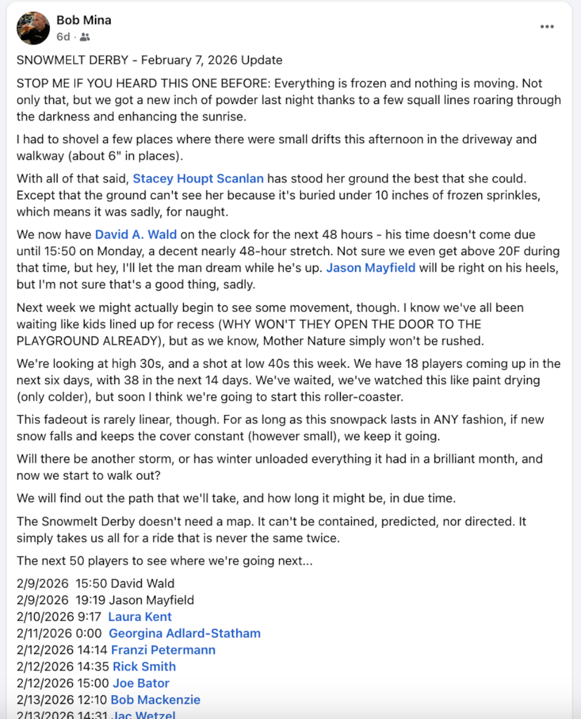 Screenshot from Bob Mina's facebook page