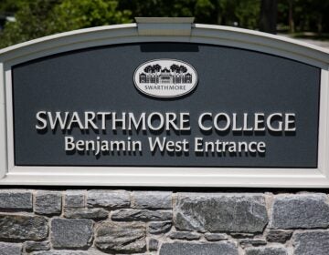 a sign for Swarthmore College