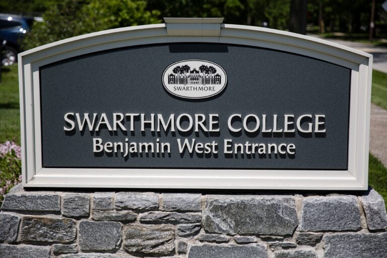 a sign for Swarthmore College