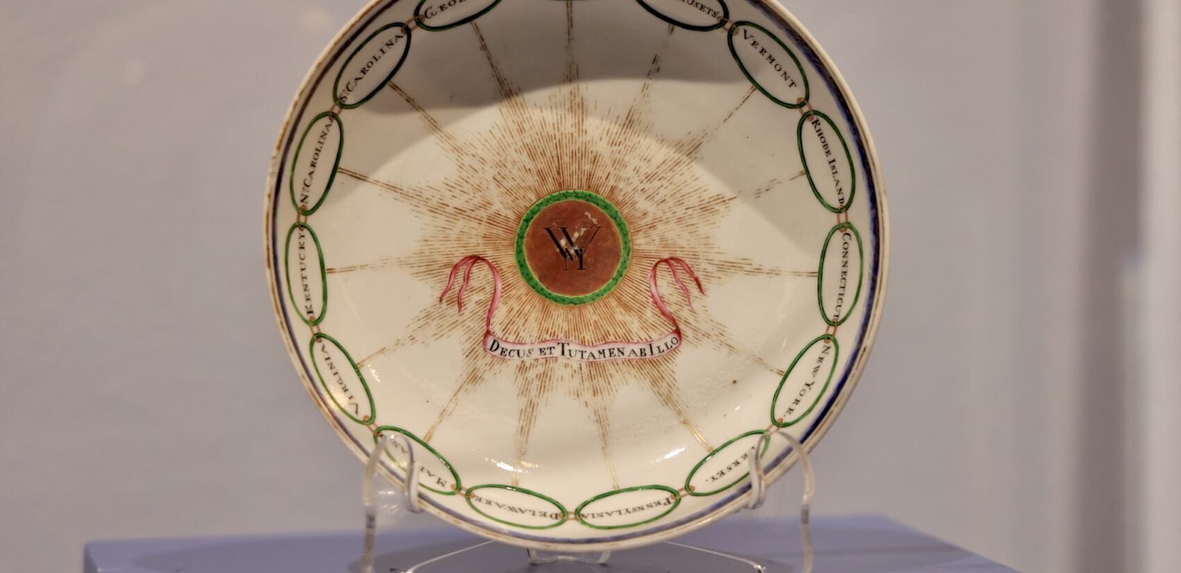 A colorful plate is on display at the exhibit