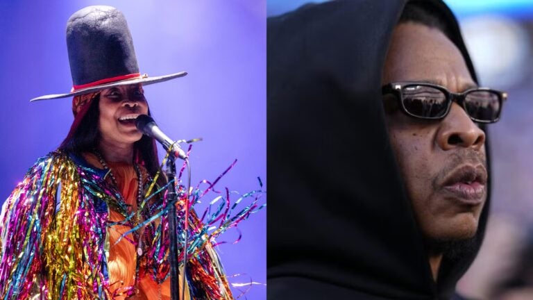 side-by-side photos of Erykah Badu and Jay-Z