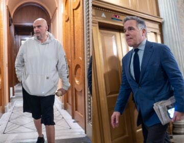 john-fetterman-dave-mccormick-ap side-by-side photos of John Fetterman and Dave McCormick