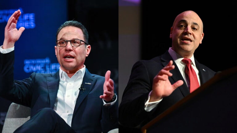 side-by-side photos of Josh Shapiro and Dave Sunday