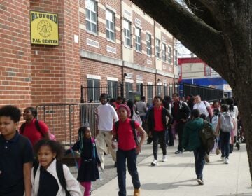 Students walking outside Bluford Elementary School