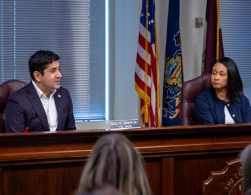 Montgomery County Commissioners Neil Makhija, left, and Jamila Winder, right