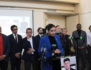 Elected officials and family members of Nasrallah Abu Siyam gathered at a press conference