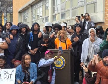 Jamie Gauthier speaks alongside students