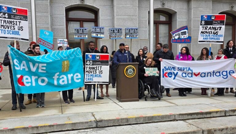 Supporters of SEPTA's free ride programs rally at City Hall