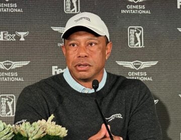 Tiger Woods speaks to the media