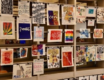 Prints on display for the Mural Arts' project, ''Printmaking by the People.''