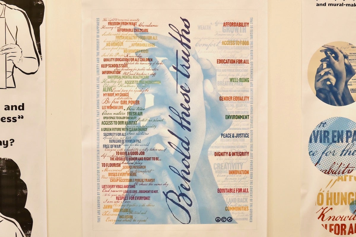 Prints on display for the Mural Arts' project, ''Printmaking by the People.''