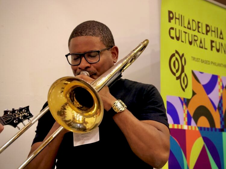 Trombonist Brent White performs