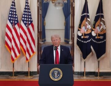 President Donald Trump speaks about the Iran war from the Cross Hall of the White House on Wednesday, April 1, 2026, in Washington. (AP Photo/Alex Brandon, Pool)
