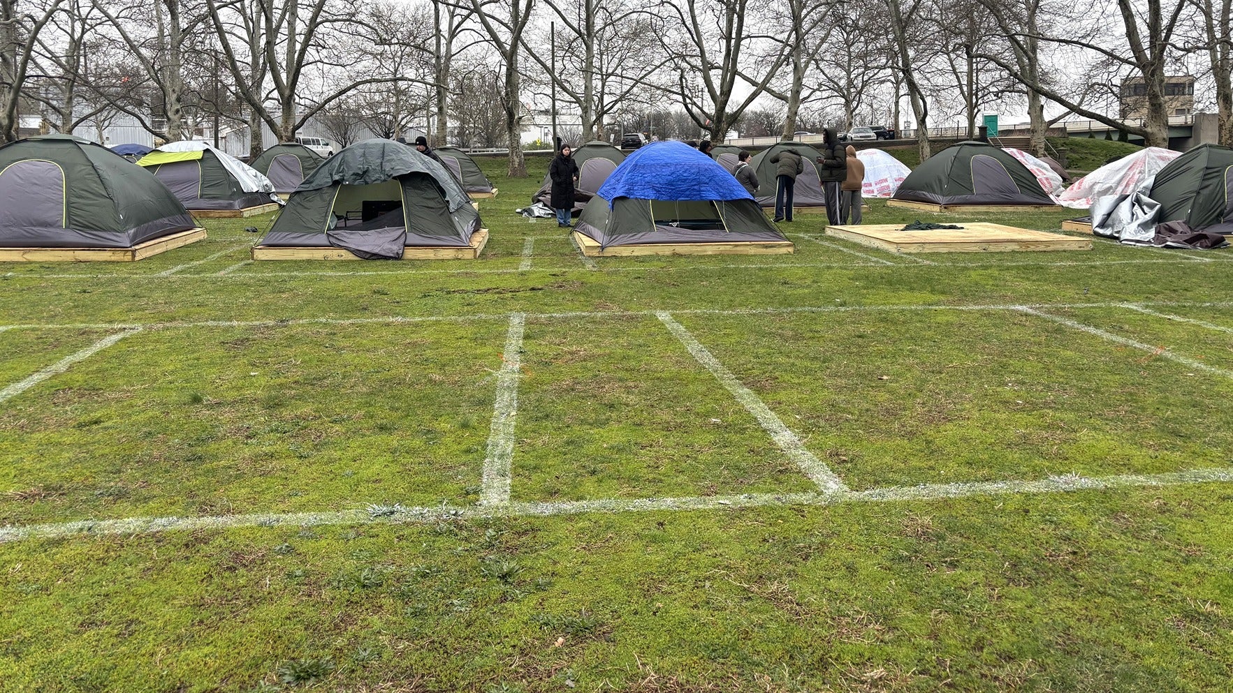tents at a Wilmington homeless encampment