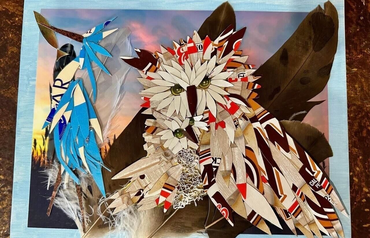 Artwork made from trash made to look like an owl