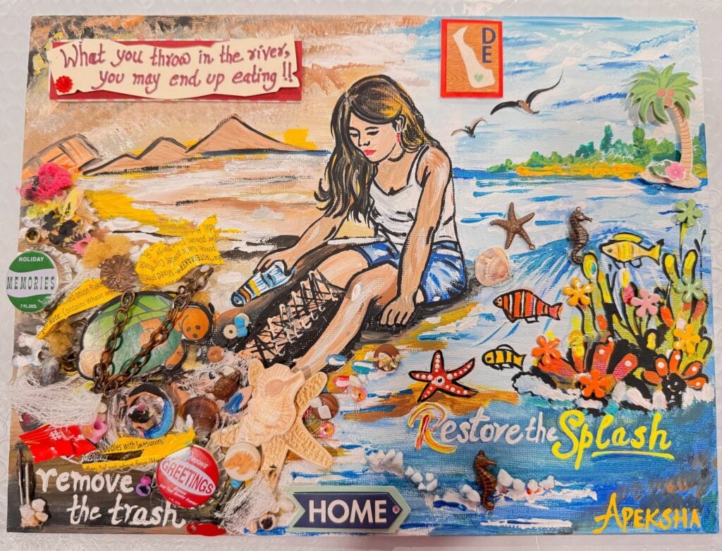 a close-up photo of a work of art made from trash