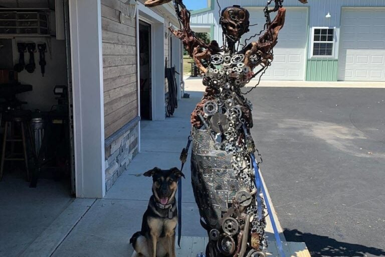 A sculpture made from discarded metal