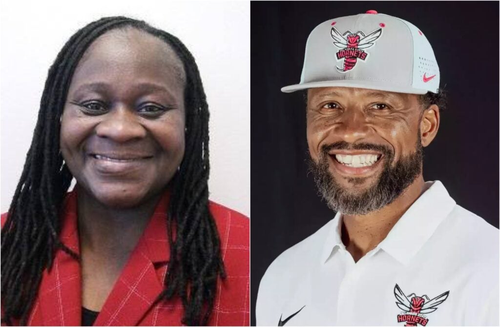 Side by side headshots of Jane Hicks and Travis Clark