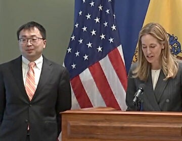 Jamie Ding and Mikie Sherrill at a press conference