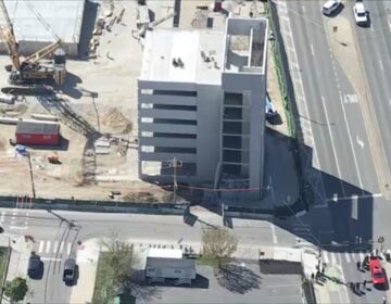 An aerial view of the Grays Ferry parking garage on the 2900 block of Grays Ferry Avenue