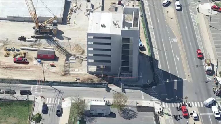 An aerial view of the Grays Ferry parking garage on the 2900 block of Grays Ferry Avenue