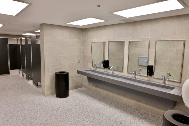 The new bus station has renovated restrooms