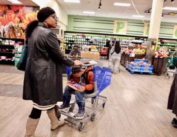 Constance Jones uses a Caroline's Cart to shop with her son at ShopRite