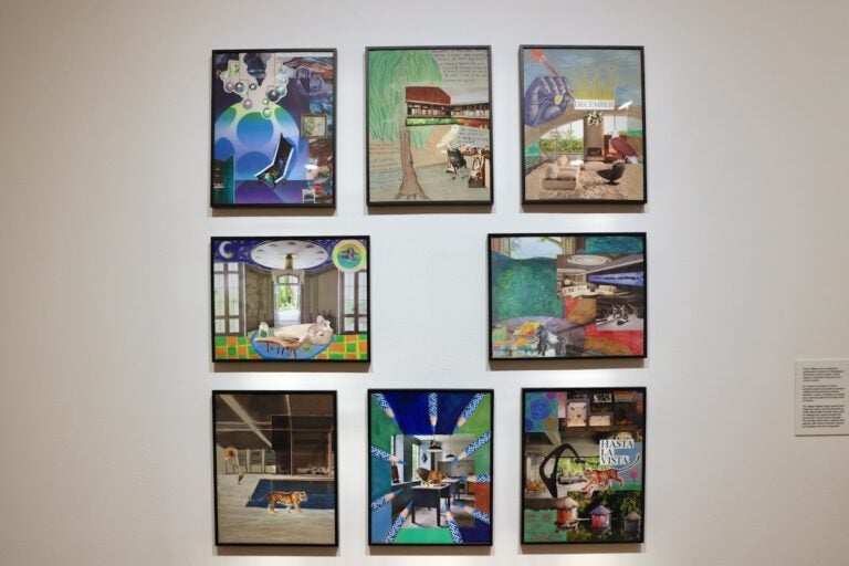 Collages created by young people recently released from prison, on display at the Fabric Workshop exhibit