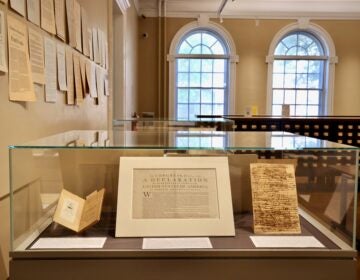 Various historical American documents are shown at a display at the Historical Society of Pennsylvania