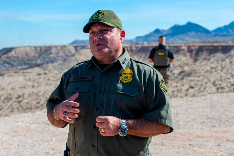 Border Patrol Chief Michael Banks speaks to reporters during the visit to the US-Mexico border by Defense Secretary Pete Hegseth in Sunland Park, New Mexico