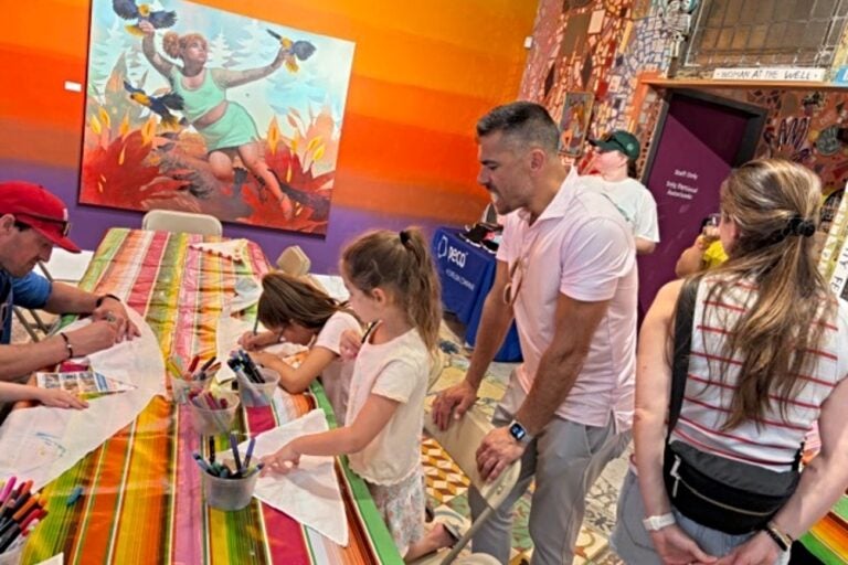children and parents making art