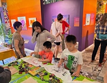 children and parents making art
