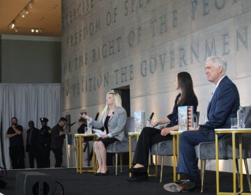 From left, Julie Silverbook of the National Constitution Center moderated a discussion with Janie Nitze and U.S. Supreme Court Justice Neil Gorsuch about their children's book, 