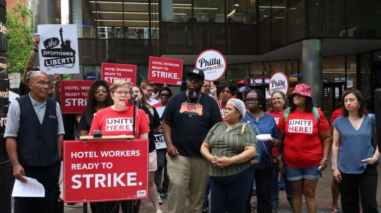 Dozens of Unite Here Local 274 members protesting