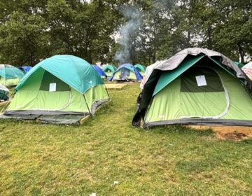 Eviction notices on tents at a Wilmington homeless encampment