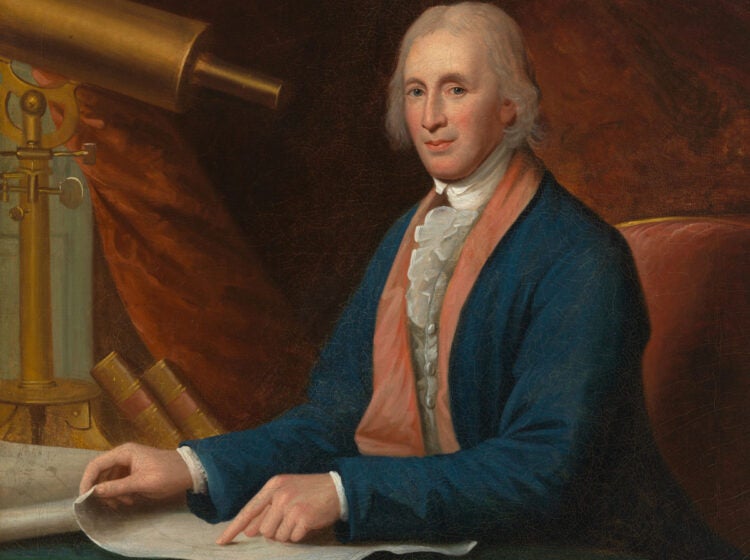 A portrait of David Rittenhouse with his telescope painted by Charles Wilson Peale in 1796. (National Portrait Gallery)
